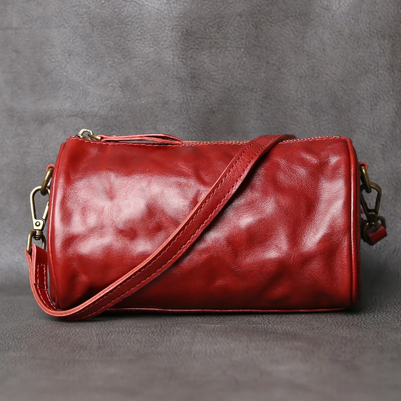 新款手抓纹植鞣皮单肩包高级时尚水桶包头层牛皮日常通勤斜挎女包