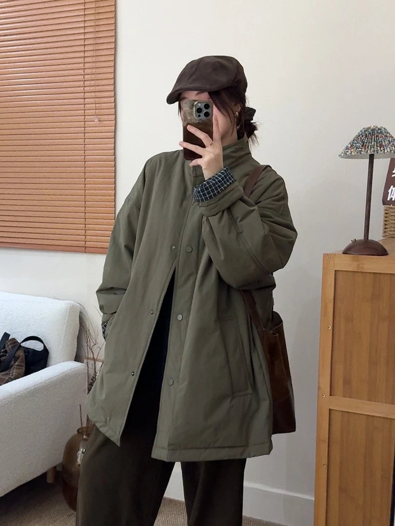 韩系立领棉服女冬季2025新款宽松休闲百搭显瘦保暖中长款夹棉外套