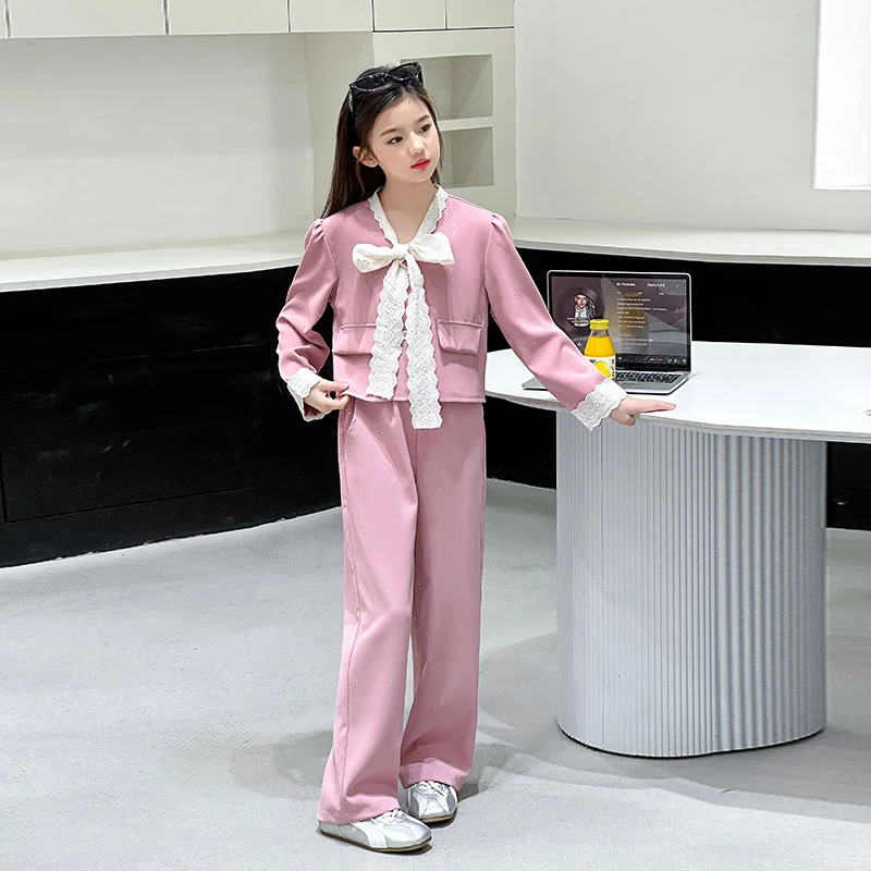 女童套装夏装3-15岁小香风西装洋气高级感外套中大童阔腿裤两件套