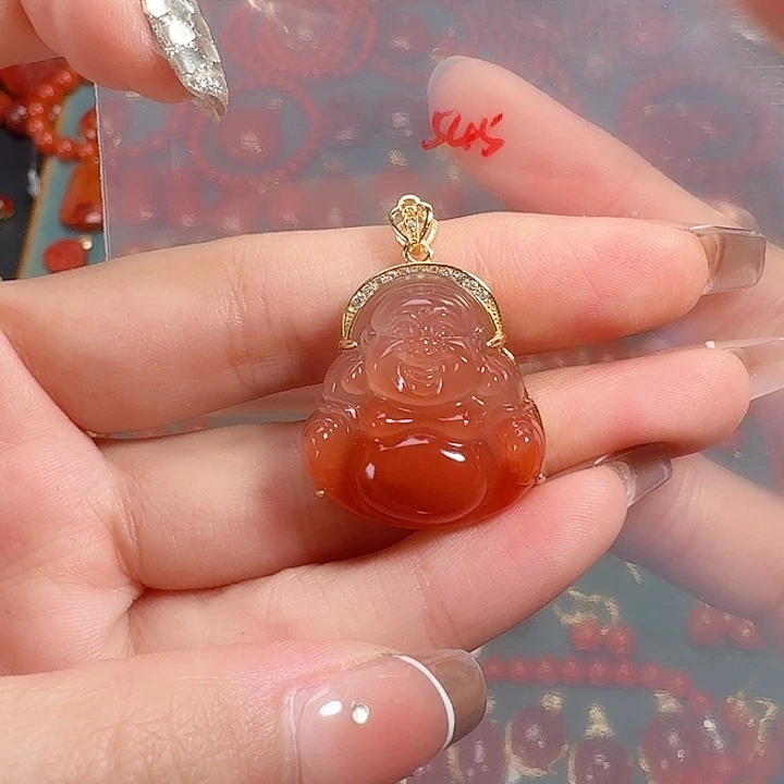 南红玛瑙银S925镶嵌吊坠