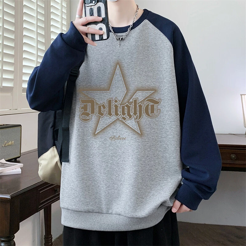 Mexican/稻草人插肩袖休闲男士圆领拼接ins港风卫衣春秋百搭长袖