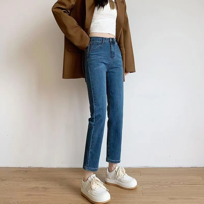 牛仔裤女2025秋季新款高腰显瘦百搭修身弹力黑白色直筒烟管裤子
