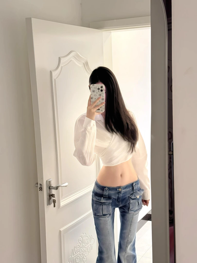 韩系设计气质短款长袖防晒衬衫女夏季2025新款显瘦牛仔裤两件套装