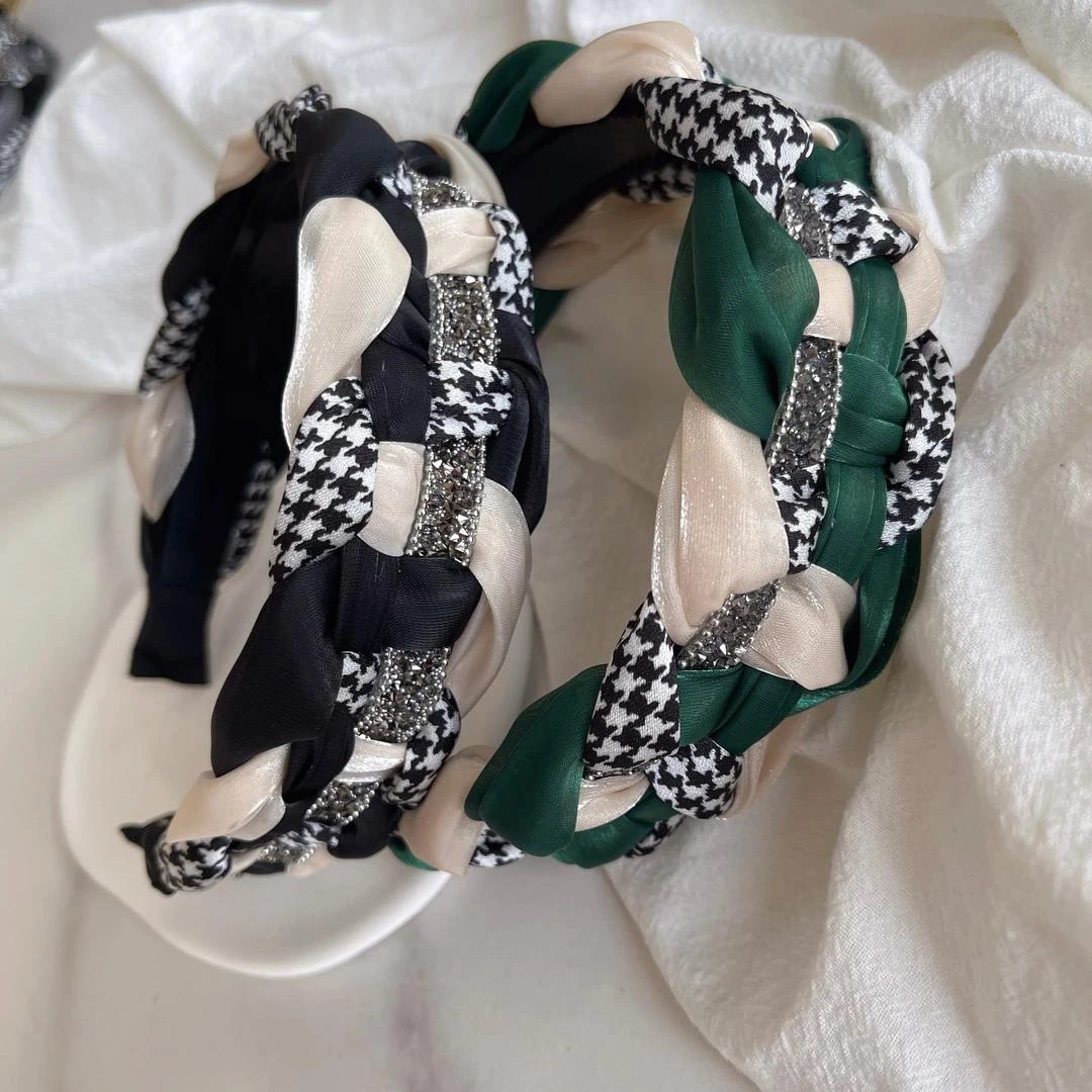 高级感辫子头饰发箍气质千鸟格交叉编织发箍女简约高颅顶压发头箍