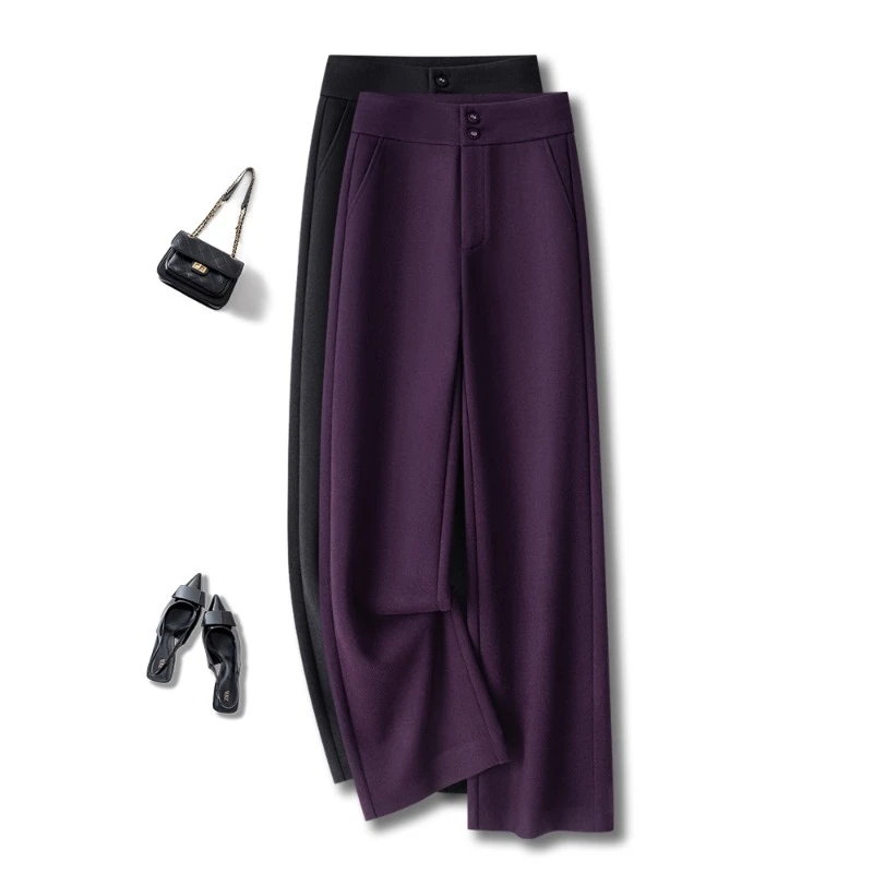 拉夏贝尔通勤休闲裤女2025秋冬新款显瘦垂感小个子显瘦高腰直筒裤