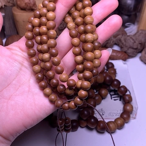 檀香木手串/手链檀香黑肉0.8/108横纹虎皮沉