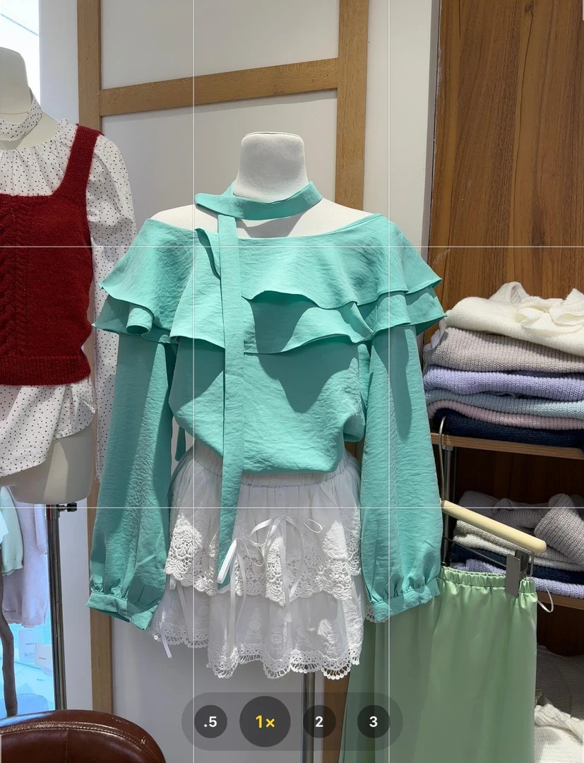 【DAI】气质荷叶边露肩斜领衬衣2662