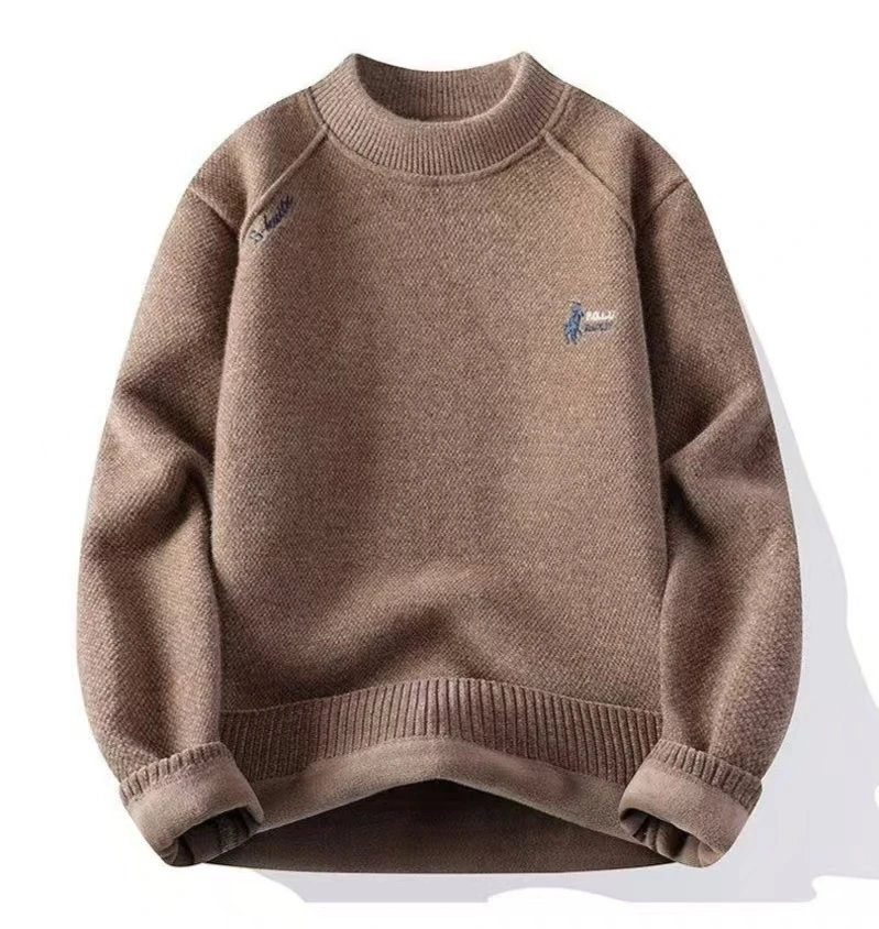 圆领男士毛衣加绒加厚针织衫秋冬季男装百搭打底衫