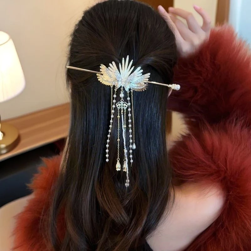 天使之翼流苏发簪女新中式汉服旗袍发钗金属质感古风盘发簪子头饰