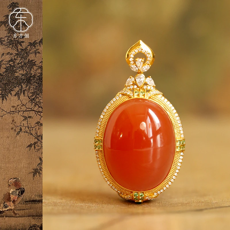 东方俪DOFUNLY【赤晴晨】南红蛋面18K金设计款吊坠NHDZ知聿