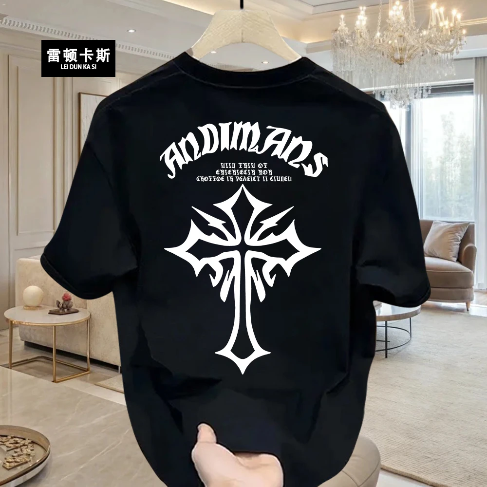 雷顿卡斯美式痞帅重磅纯棉短袖T恤青年男女款夏季ins潮牌圆领上衣