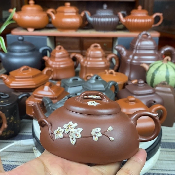 茶壶紫砂梅花半月130cc原矿老紫泥特价