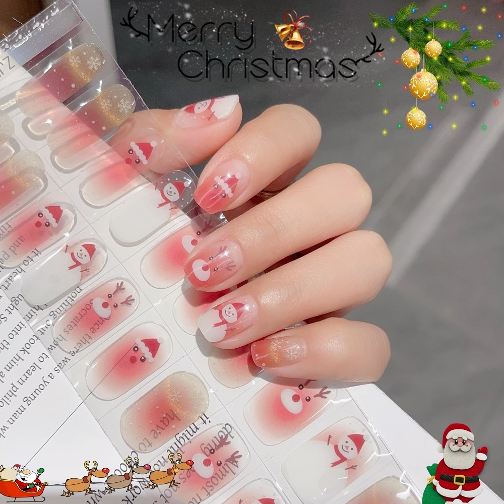 [照灯变硬]圣诞恋歌078半固化凝胶美甲20指