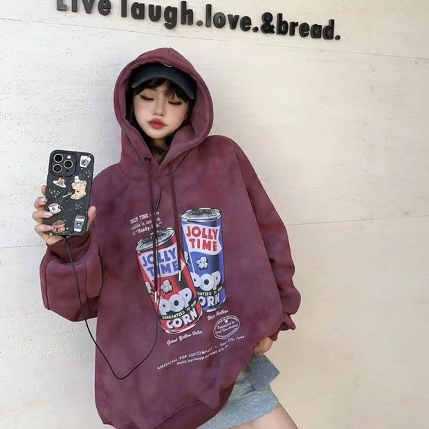 秋冬新款韩版连帽加绒宽松长袖刺绣卫衣女休闲百搭