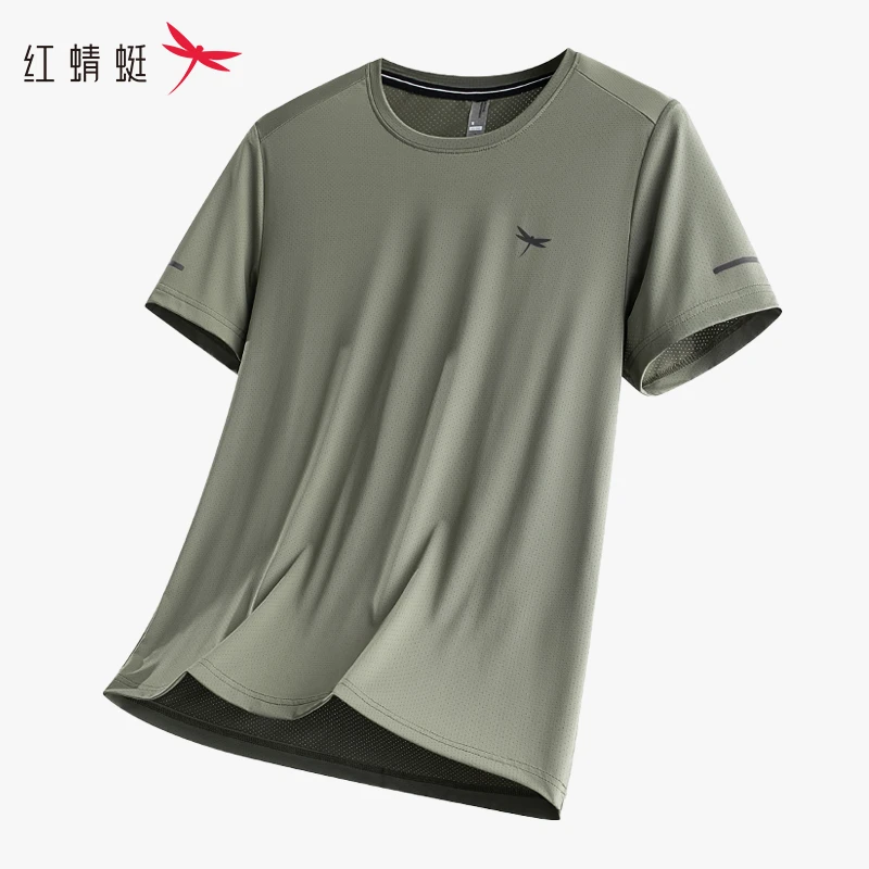 红蜻蜓冰丝T恤男款短袖夏季圆领速干透气弹力户外休闲风运动服