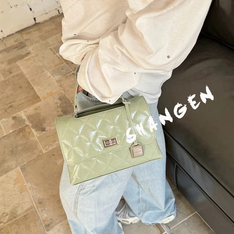 【母亲节礼物】SK-92661-豆绿-24*9*16轻奢时尚女士新款手提斜挎包