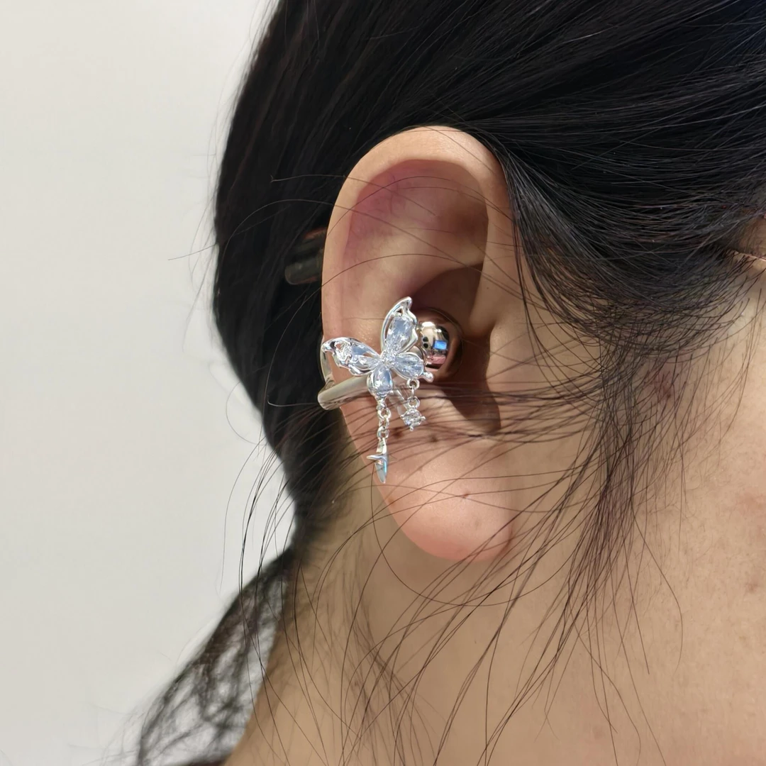 铜合金耳饰 精致蝴蝶星星吊坠耳机夹女款小众超闪鸢尾花耳机饰品