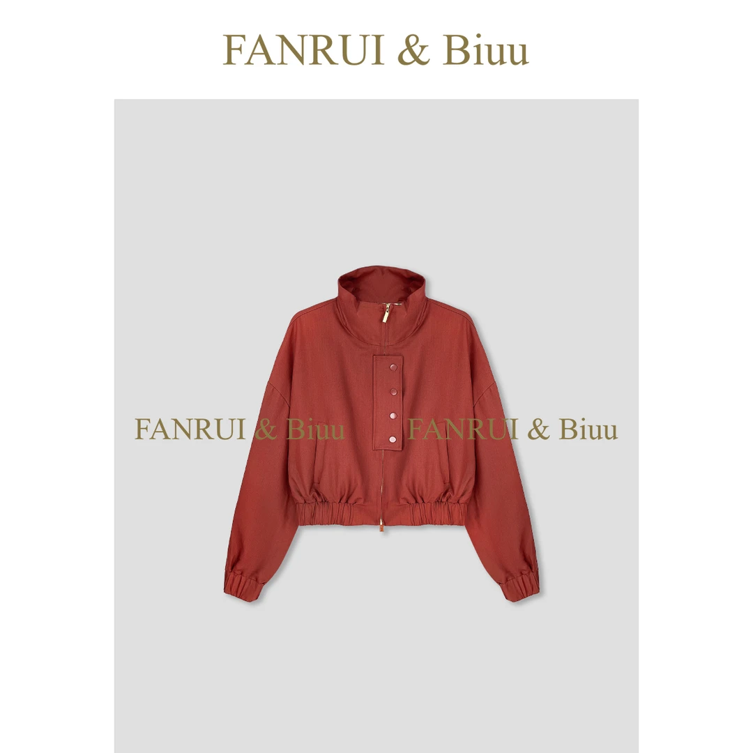 FANRUI/泛芮「丹枫」独特原创百搭设计感潮酷立领风衣外套女B17887