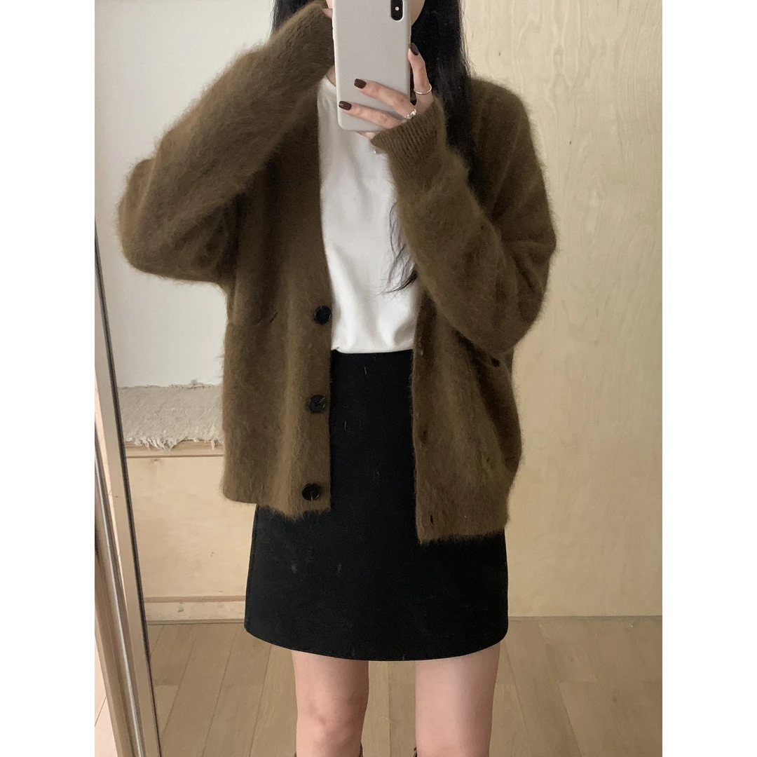 【NO退NO换】6320#宽松慵懒软糯舒适V领单排扣毛衣