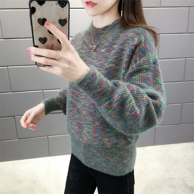 厚不起球不掉毛水貂绒春秋冬宽松冬季毛衣女半高领针织打底衫上衣