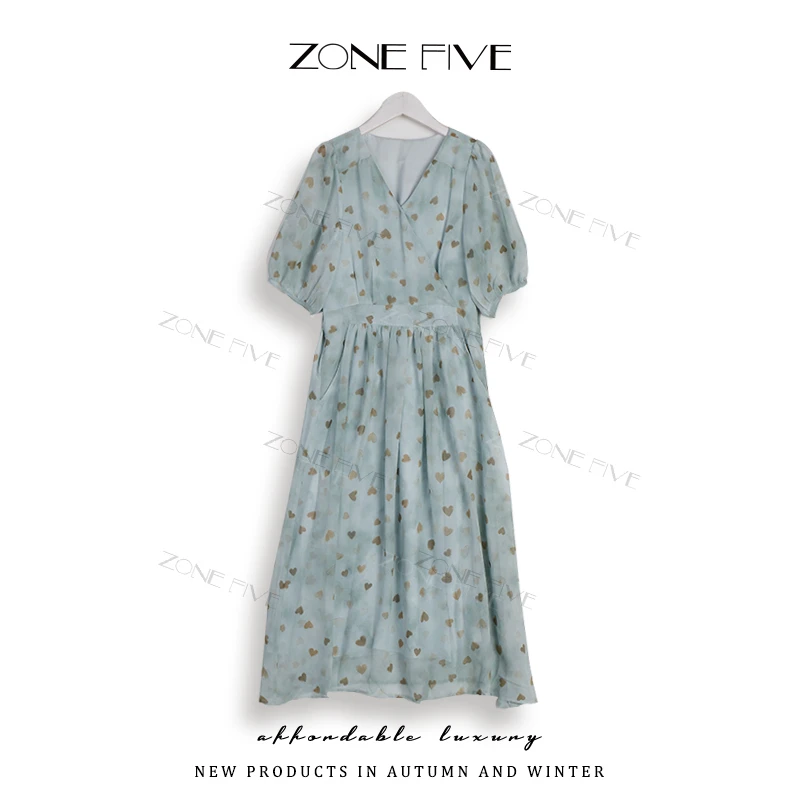 zonefive提花高腰高套头夏季薄透连衣裙长款轻奢裙子9027