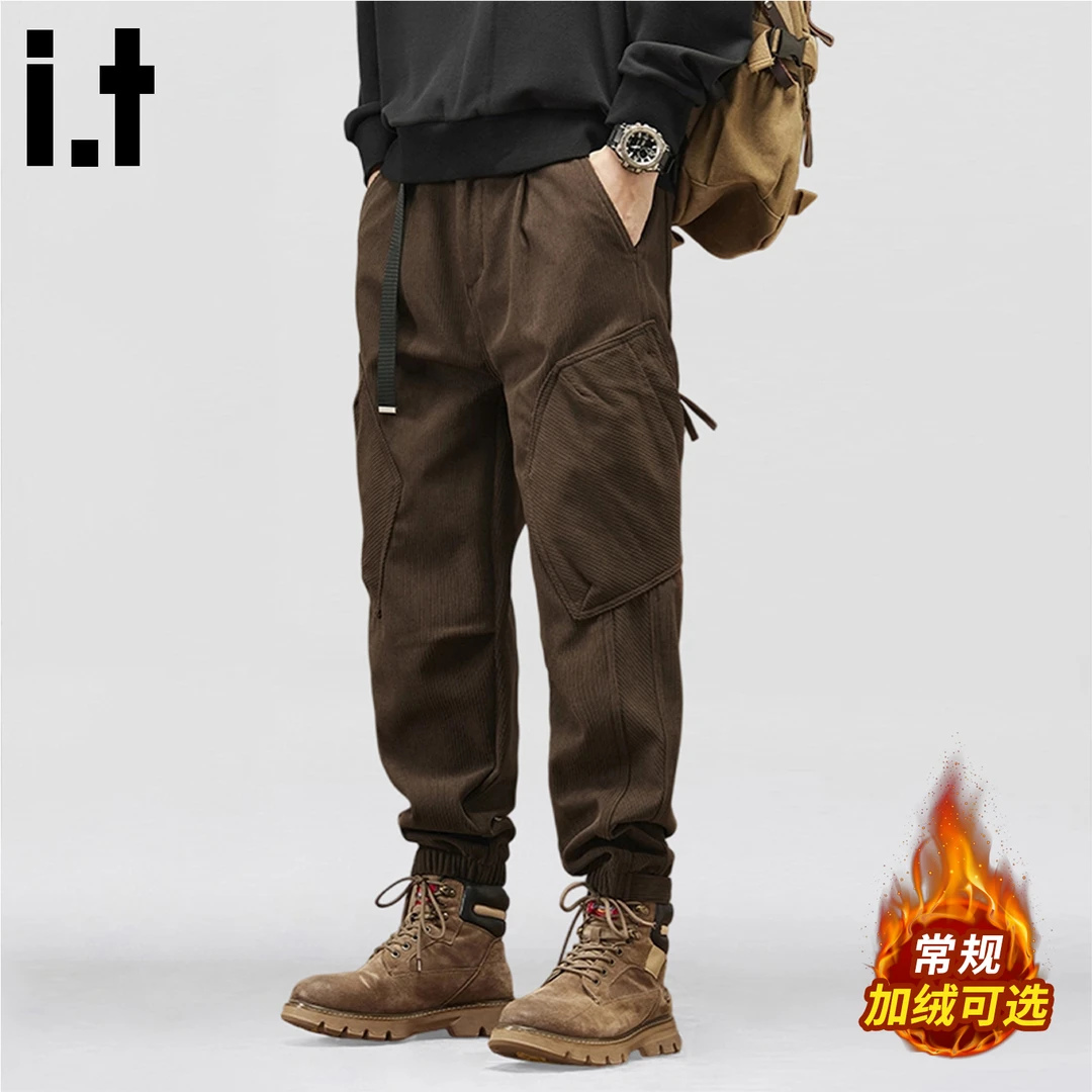 i.t:CHOCOOLATE加绒保暖休闲裤男士秋冬季新款户外登山工装束脚裤