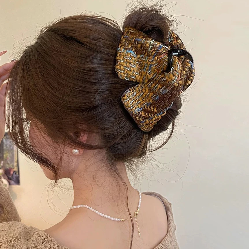 复古编织三角抓夹女高级感饱满后脑勺发夹2025新款秋冬鲨鱼夹发饰