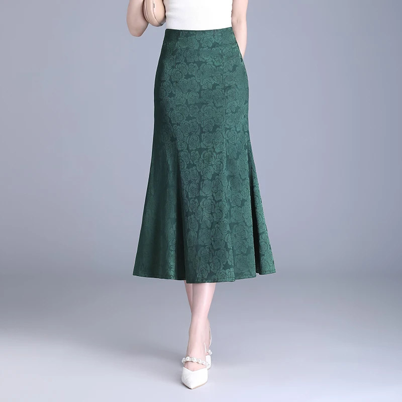 提花鱼尾裙半身裙女2025年夏季新款显瘦中长款包臀裙高腰一步半裙