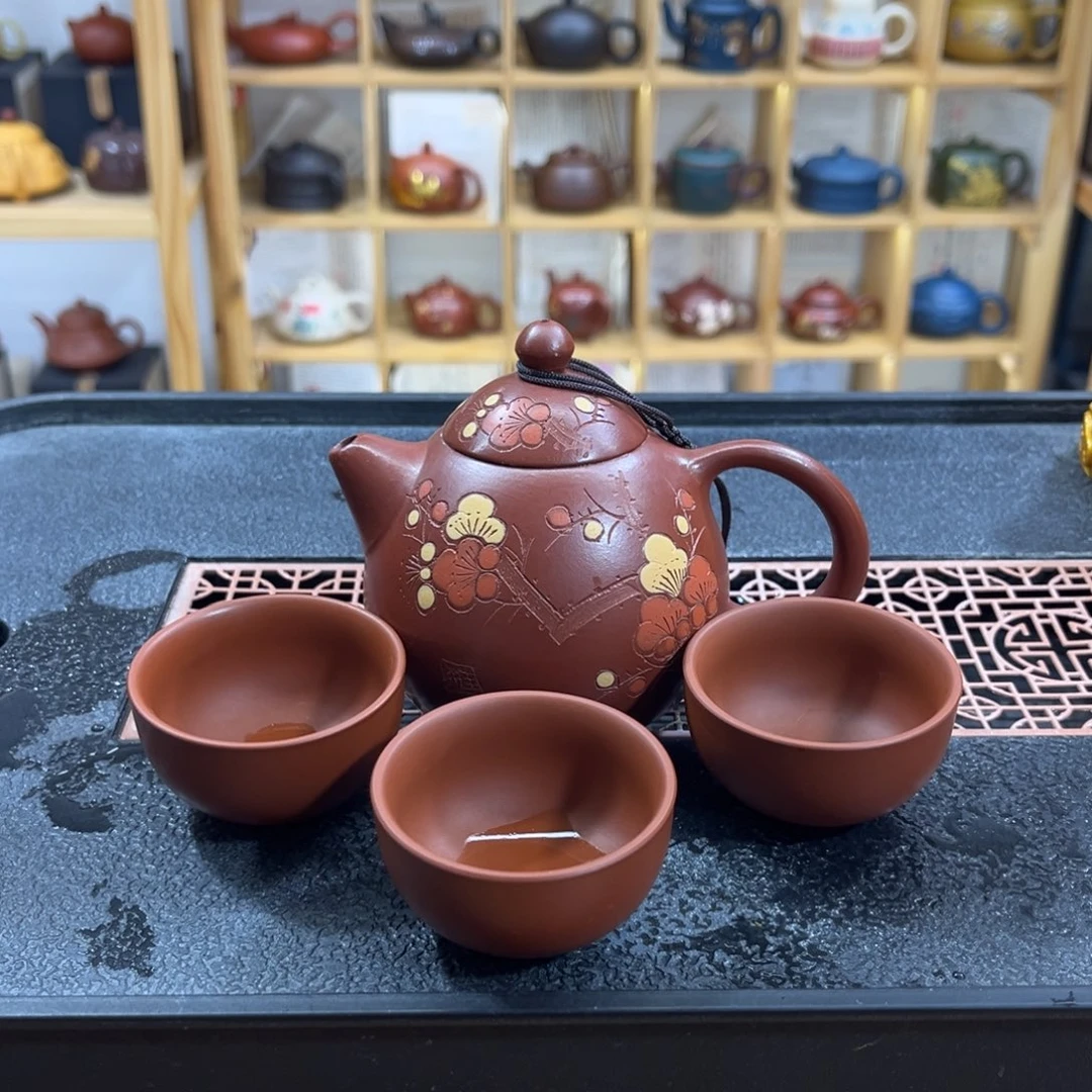 紫砂紫砂梅花龙蛋（一壶三杯）