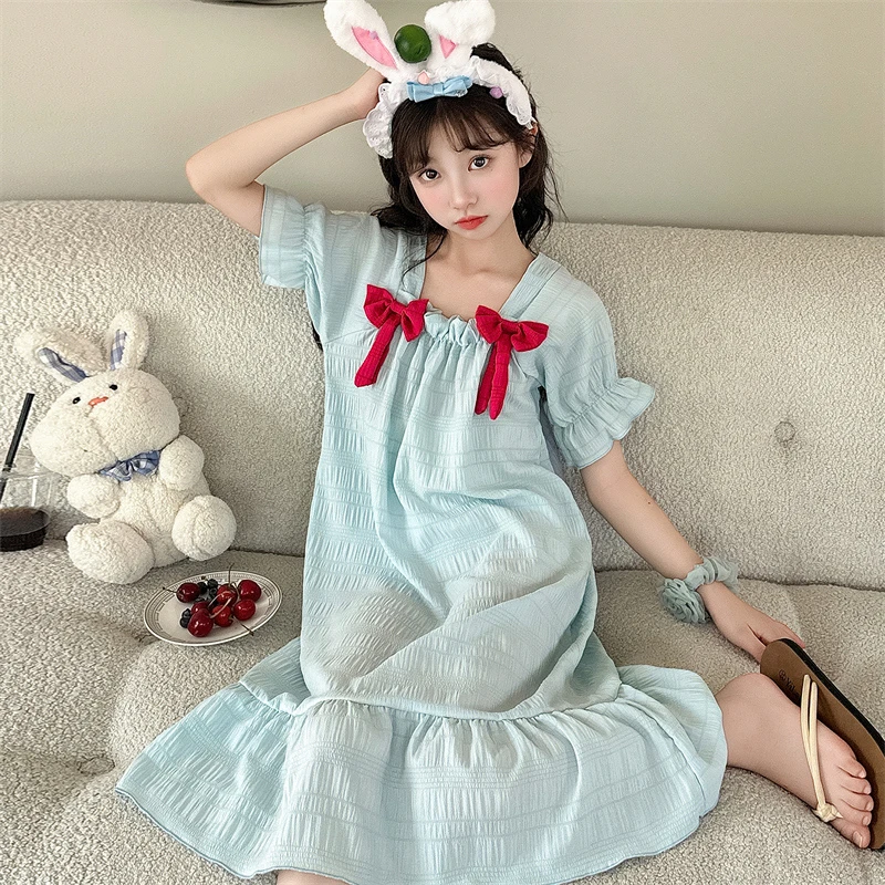 女童睡裙6-12岁2025夏新款儿童云朵棉睡衣女大童甜美可外穿家居服