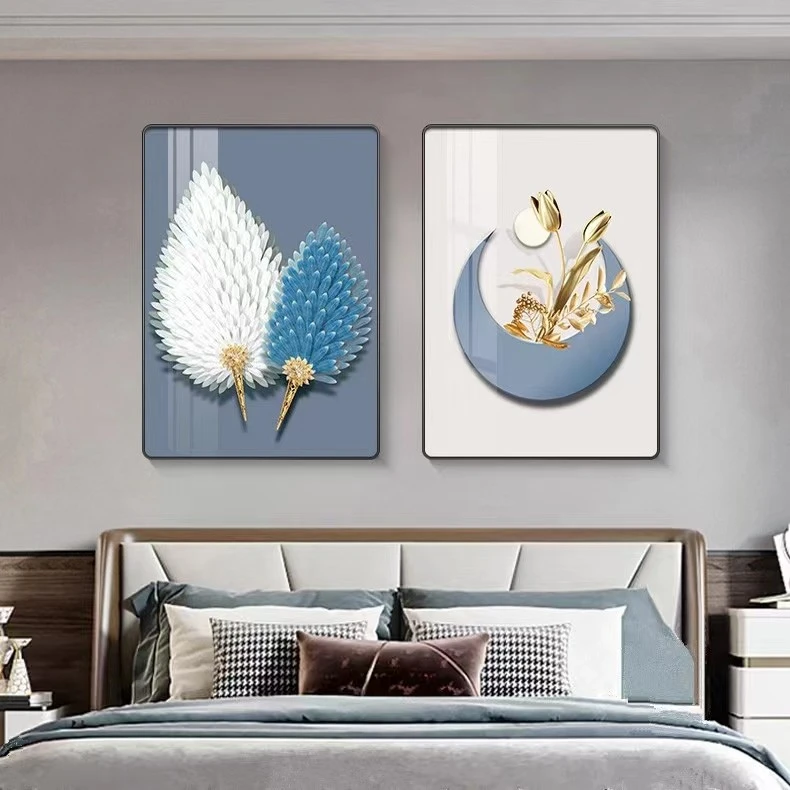 北欧卧室装饰画羽毛床头挂画轻奢高级感主卧房间壁画餐厅温馨墙画