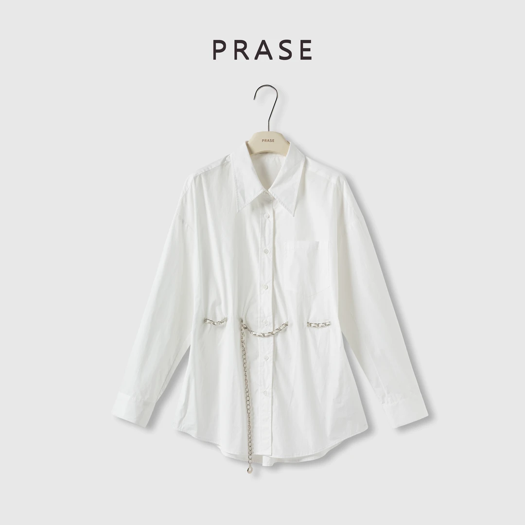 PRASE·杨杨【腰链玩家】100棉微胖轻奢设计秋时尚链条衬衫PR508C54