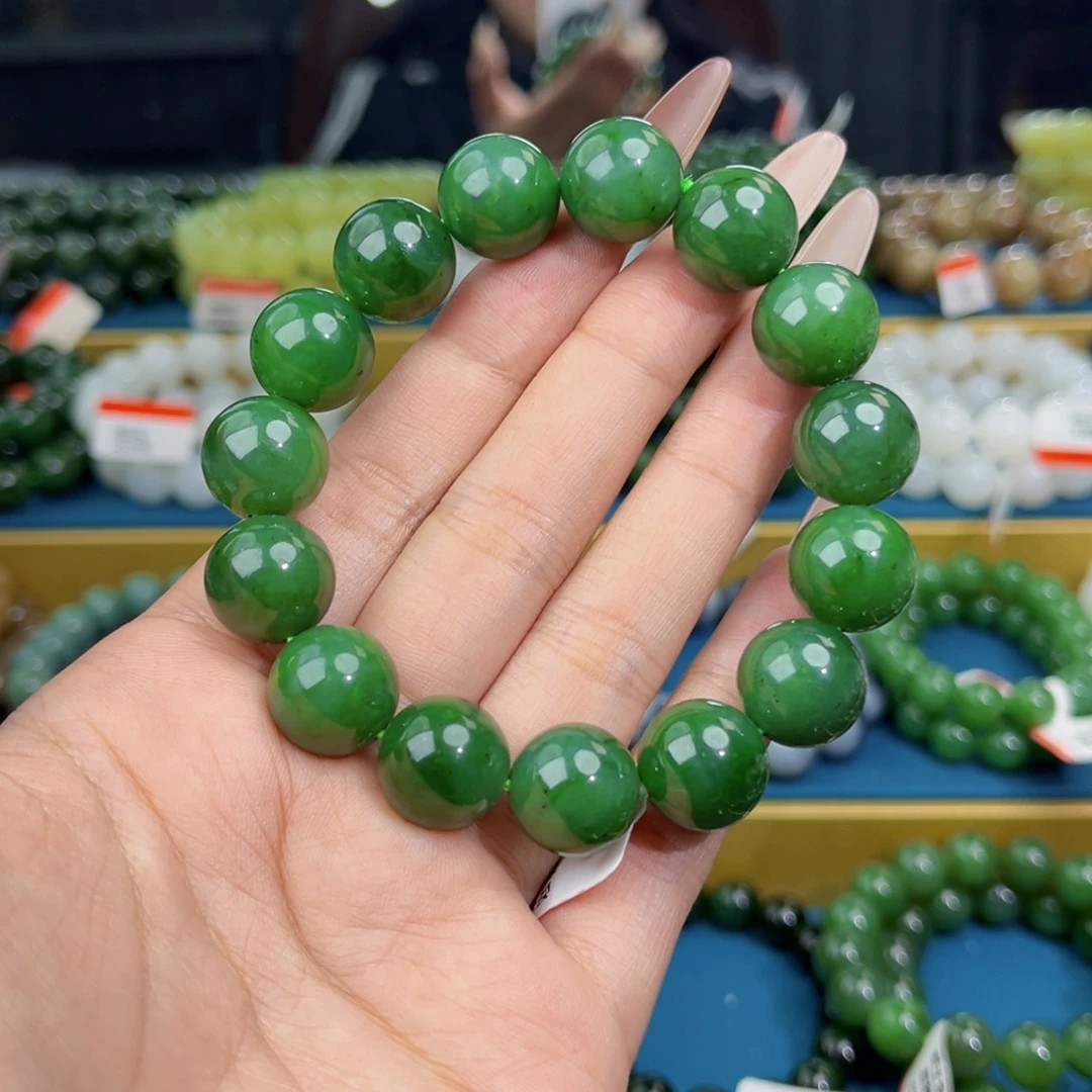 和田玉未镶嵌手链天然和田玉俄碧辣阳绿手串14