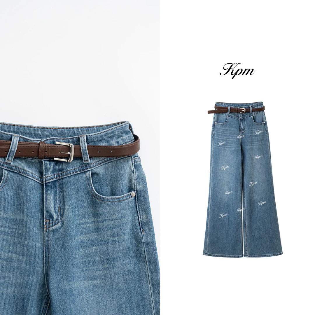 经典时尚气质百搭宽松有型牛仔裤百搭显瘦修身窄版微阔裤女JN9180