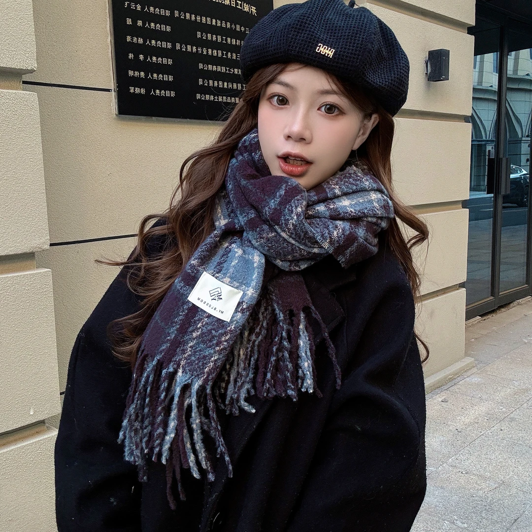 【SXWP雾蓝紫格云朵】秋冬季韩版气质围脖保暖轻奢温柔爆款绝美百搭