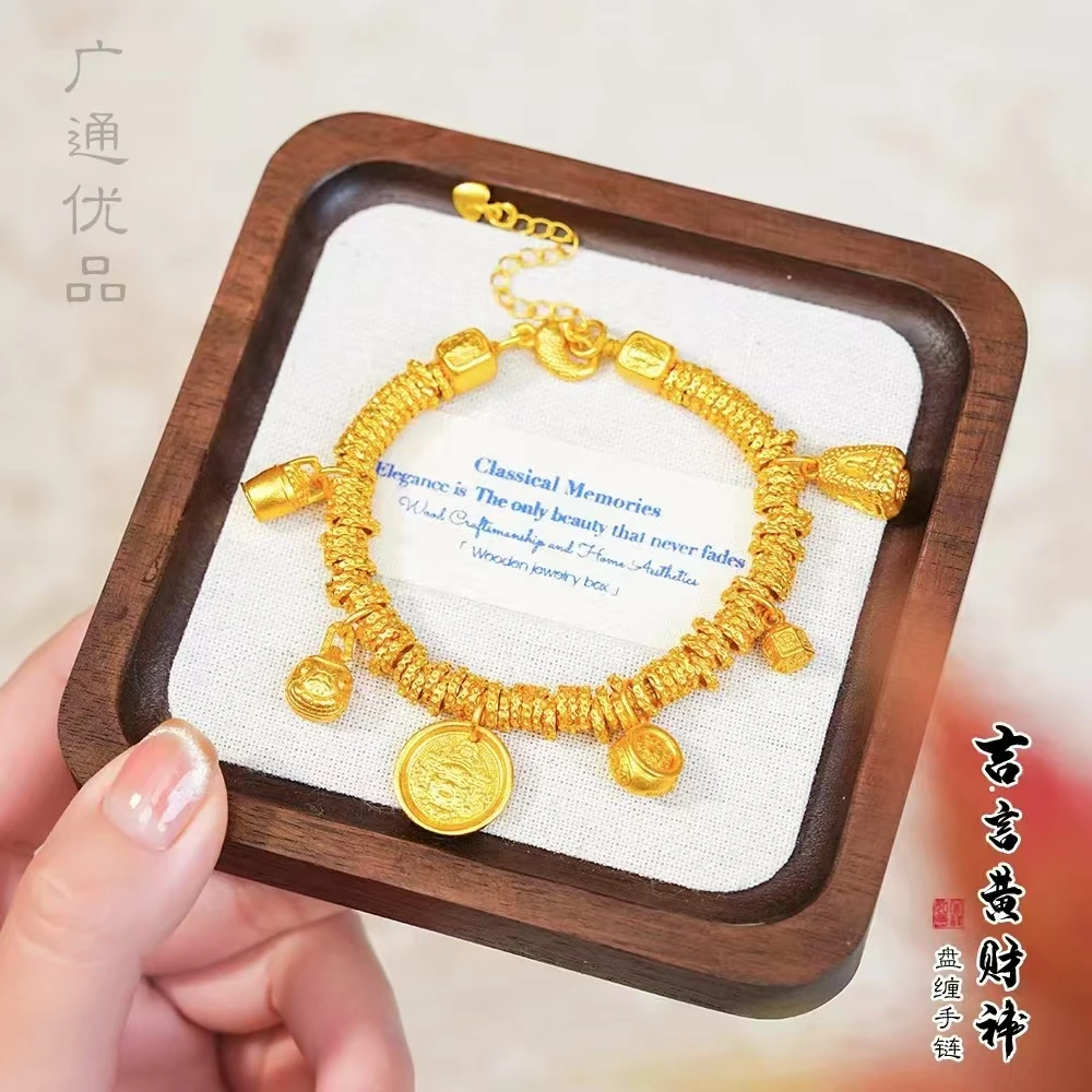 铜合金手链 新中式国潮风黄财神吞金兽盘缠手链时尚复古女款手饰