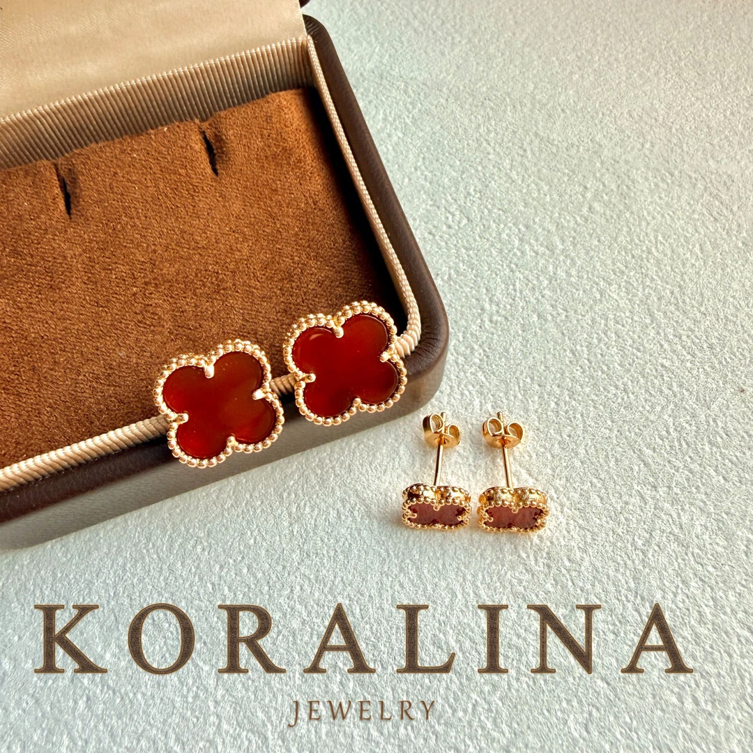 合金耳饰 四叶花耳钉设计感百搭B