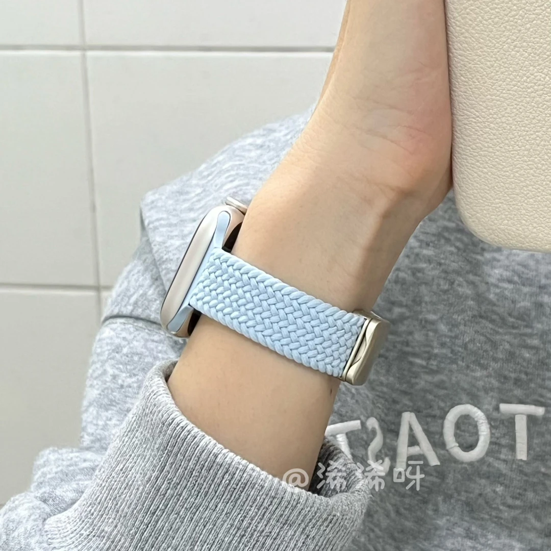 细版编织磁吸适用苹果手表带AppleWatch锁扣iwatch10弹力透气表带