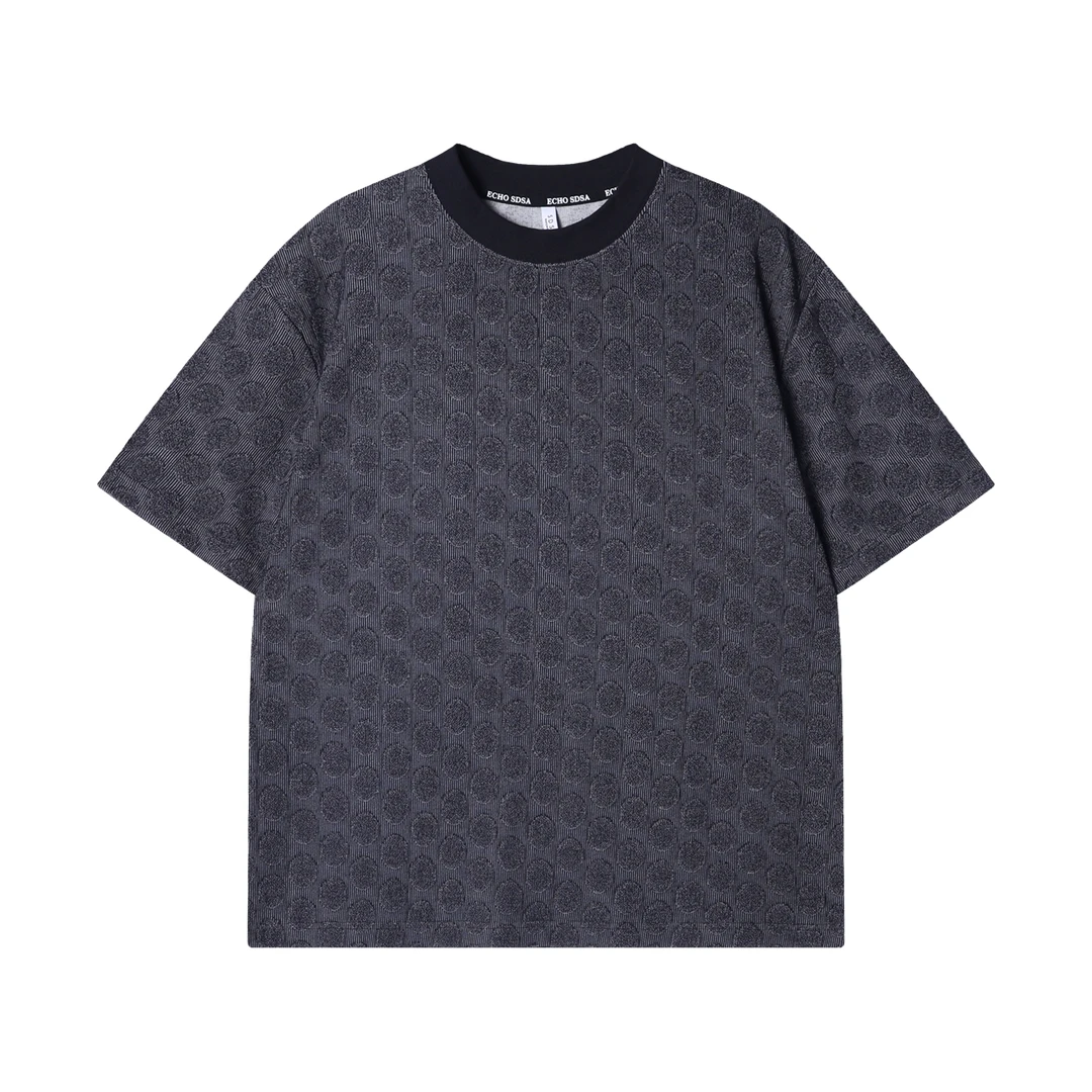 夏季高级感新款潮牌立体磨毛圆形圆领短袖T恤宽松休闲男士上衣