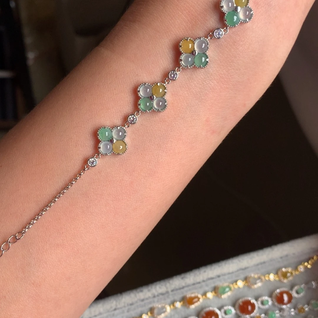 翡翠银S925镶嵌戒指手链