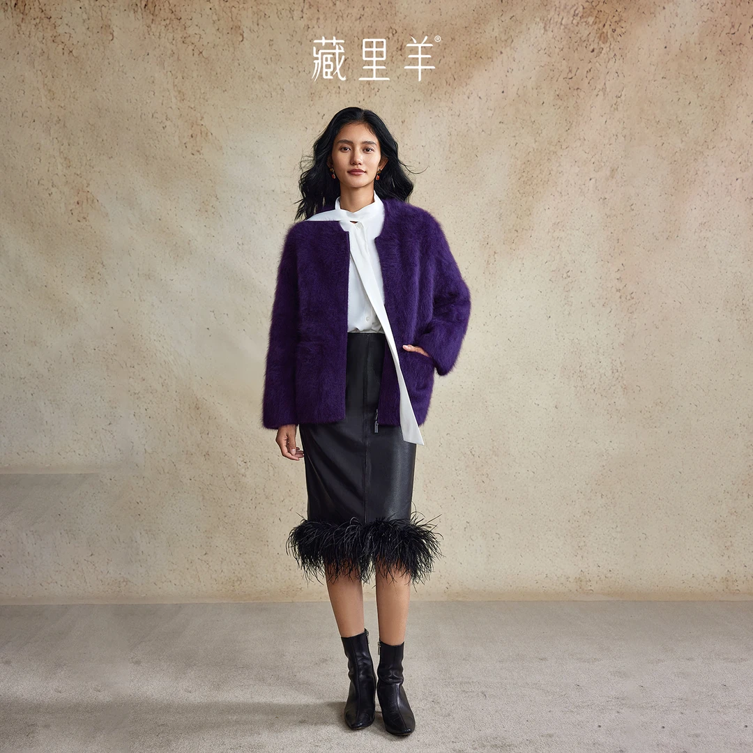 藏里羊【北美小动物毛毛】“赛貂蝉Pro”立挺大衣织法外套M1567