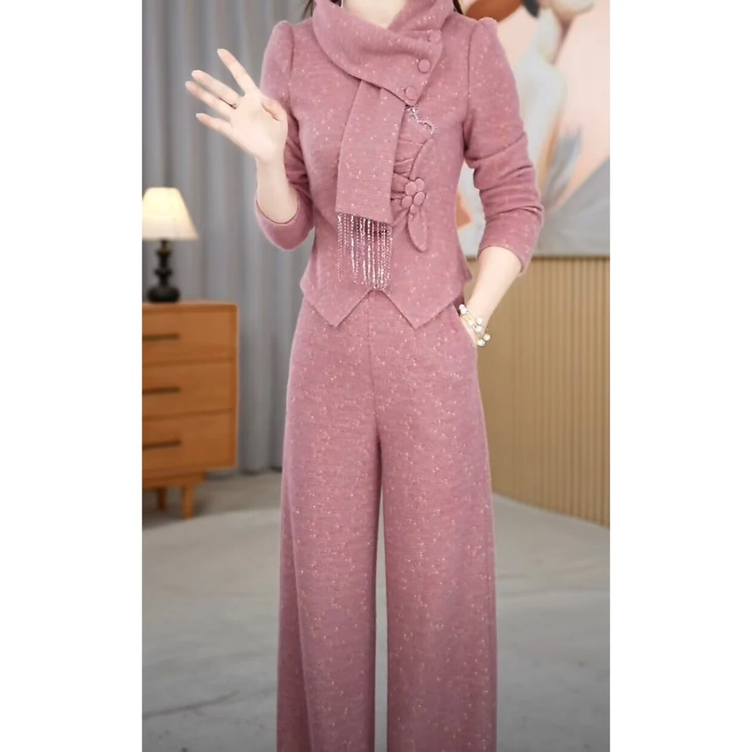 【两件套】秋冬季新款气质显瘦修身优雅中长款两件套套裤M-4XL