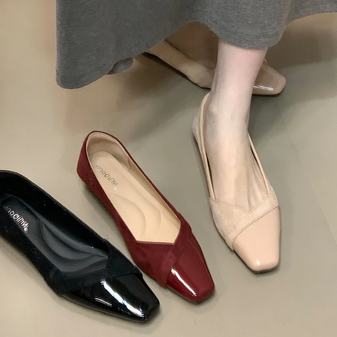 法式小香风单鞋2025秋季绒面拼接晚晚鞋通勤温柔鞋