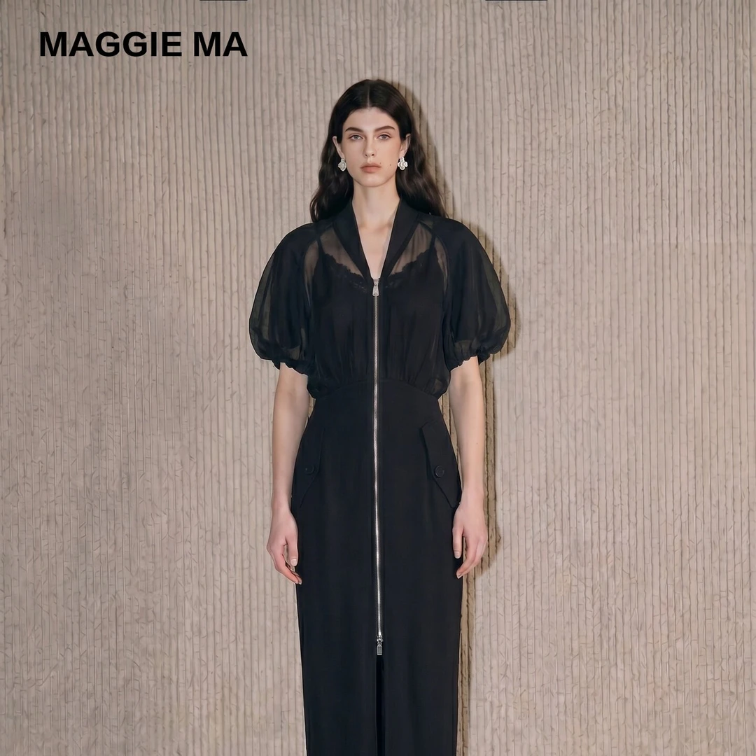 MAGGIE MA/马婧前中拉链高腰连衣裙秒变三七大长腿453D