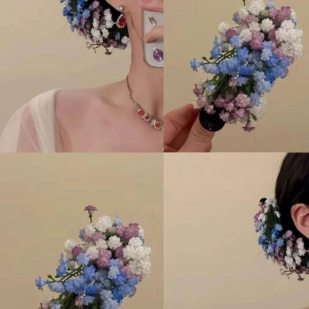 满天星油画感刘亦菲晚宴同款成品发饰仿真花拍摄道具diy摄影发卡