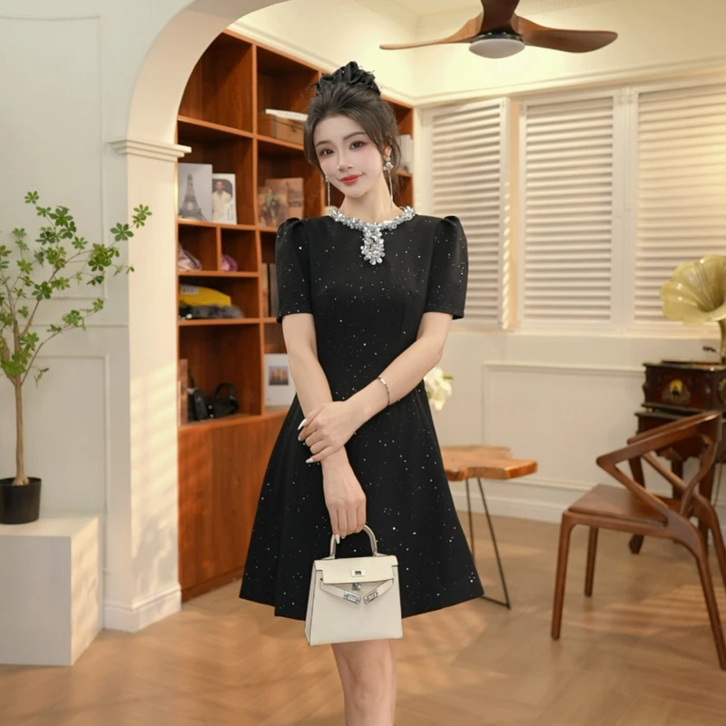 【JANE·简】夏季女设计感法式修身收腰显瘦气质名媛连衣裙9002