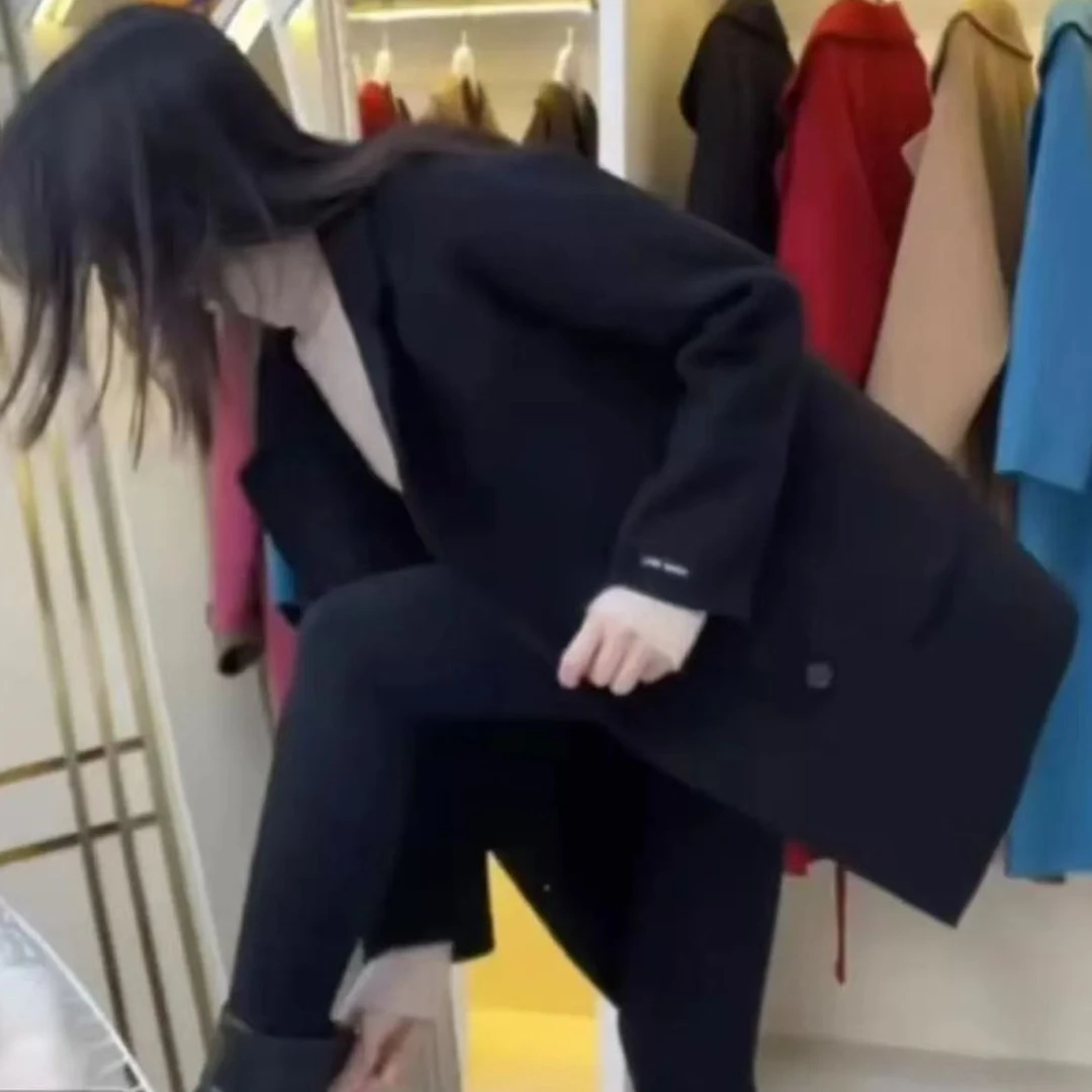 661女士新款西服领双面韩版宽松大衣