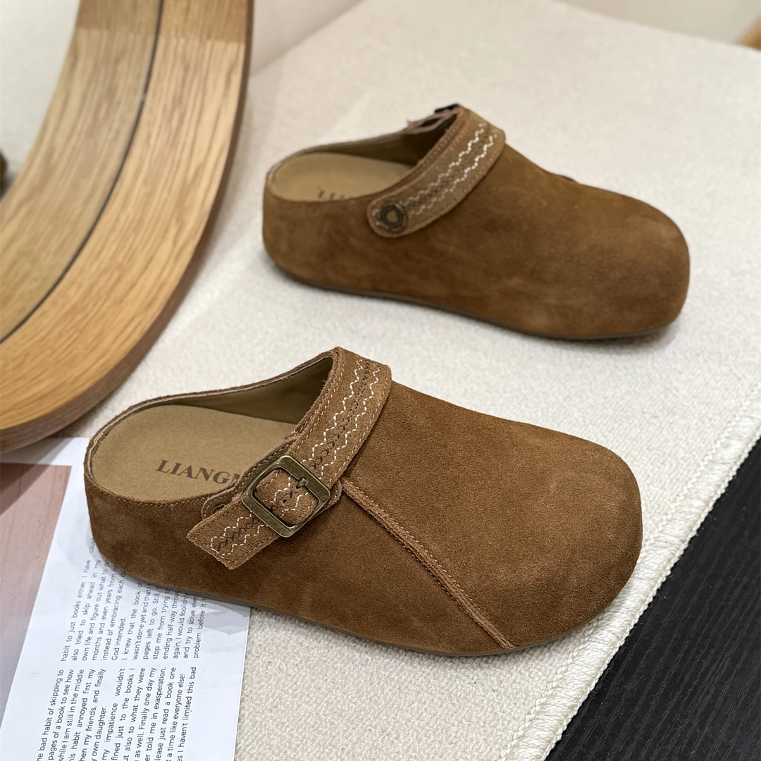 厚底外穿一脚蹬丑萌凉拖鞋女2025新款秋季勃肯松糕内增高包头半拖