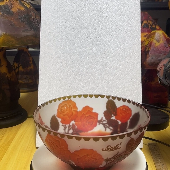 到***游手工艺品琉璃玫瑰雕刻花瓶花器高11口23