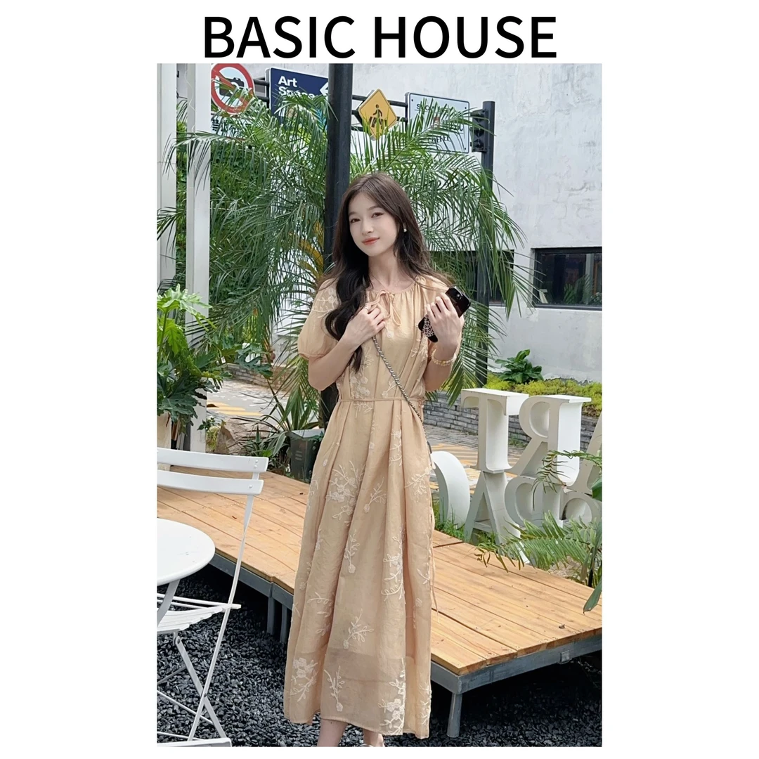 Basic House/百家好裙子夏季新款刺绣透气时尚百搭显廋连衣裙子C